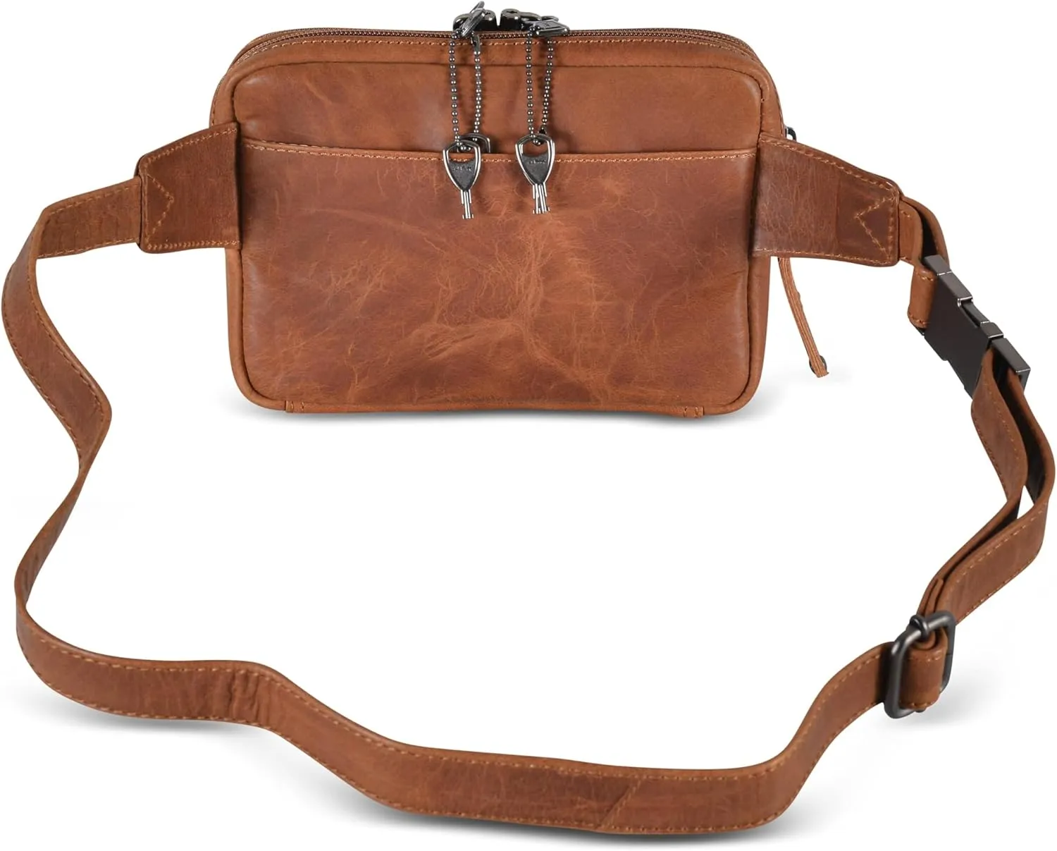 Kailey Concealed Self Defence Waist Bag by Lady Conceal - Buffalo or Suede Cowhide Leather, 3 Open Sides and Locking Zippers with Universal Holster (Cognac) - 8" L x 5.5" H x 2.25"