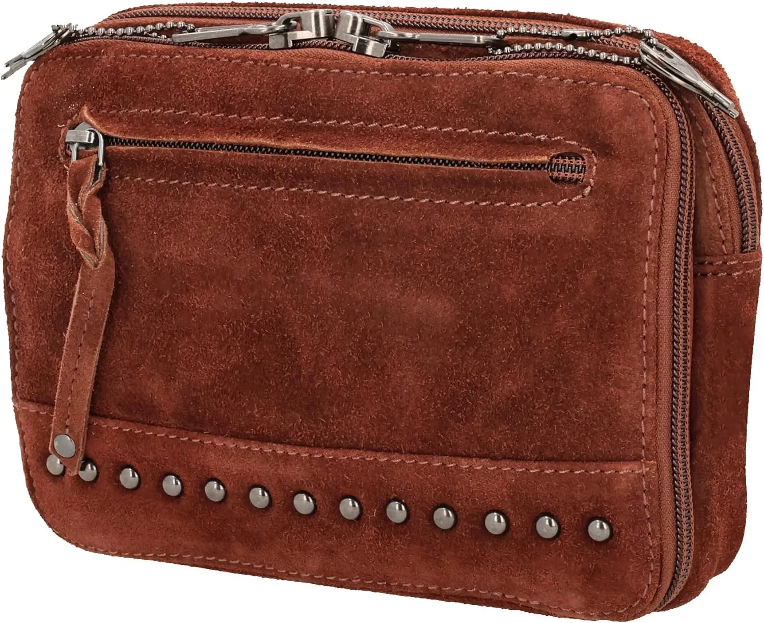 Kailey Concealed Self Defence Waist Bag by Lady Conceal - Buffalo or Suede Cowhide Leather, 3 Open Sides and Locking Zippers with Universal Holster (Dark Brown) - 8" L x 5.5" H x 2.25"