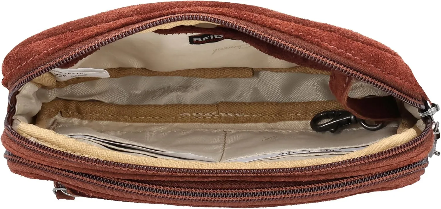 Kailey Concealed Self Defence Waist Bag by Lady Conceal - Buffalo or Suede Cowhide Leather, 3 Open Sides and Locking Zippers with Universal Holster (Dark Brown) - 8" L x 5.5" H x 2.25"