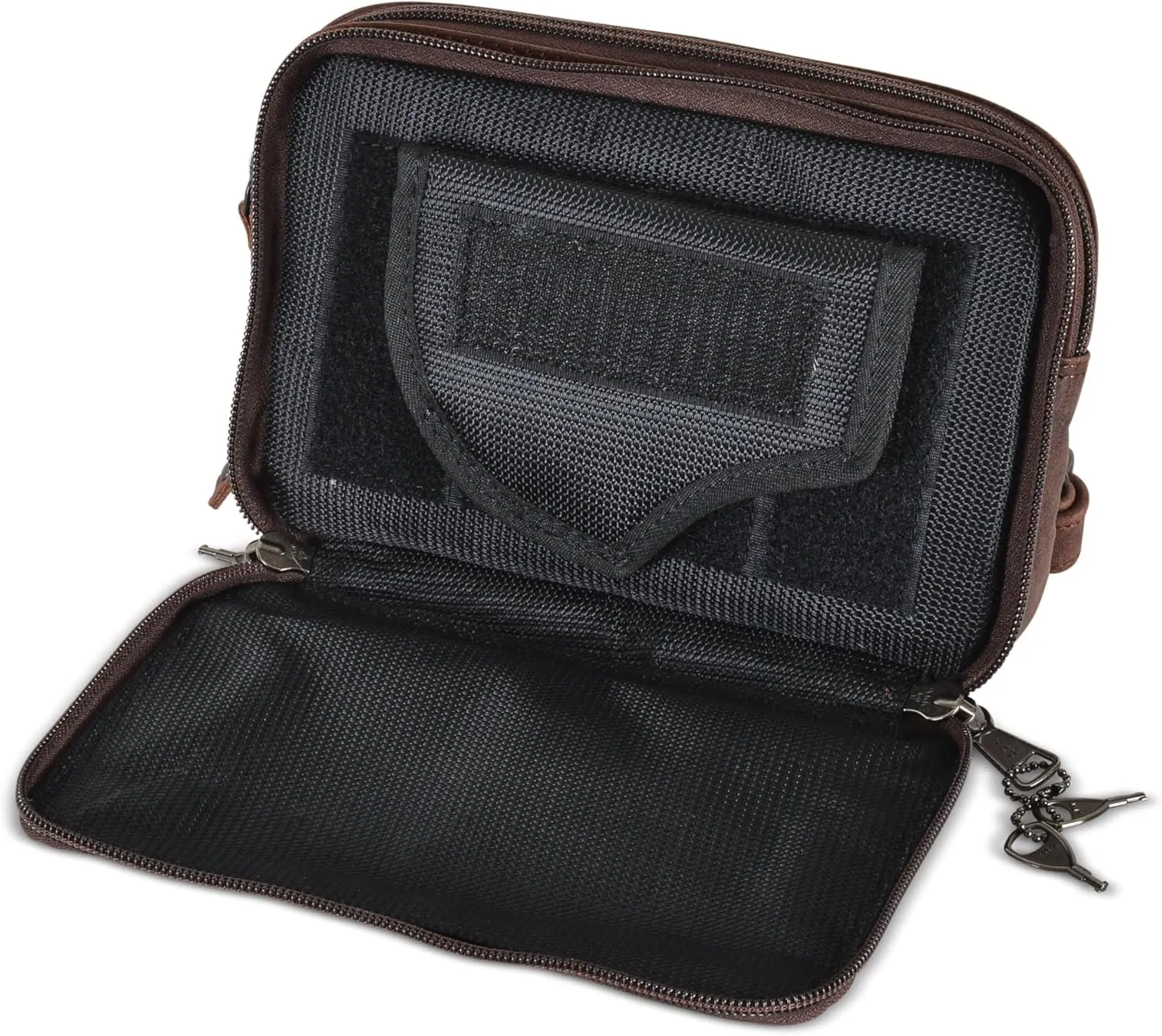 Kailey Concealed Self Defence Waist Bag by Lady Conceal - Buffalo/Suede Cowhide Leather, 3 Open Sides & Locking Zippers with Universal Holster (Mahogany w/Studs) - 8" L x 5.5" H x 2.25"