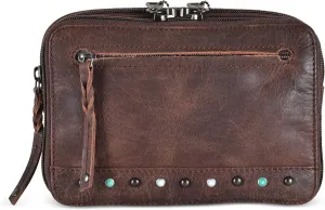 Kailey Concealed Self Defence Waist Bag by Lady Conceal - Buffalo/Suede Cowhide Leather, 3 Open Sides & Locking Zippers with Universal Holster (Mahogany w/Studs) - 8" L x 5.5" H x 2.25"