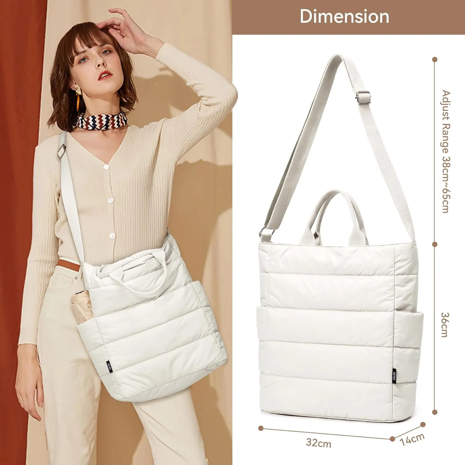 KALIDI Quilted Tote Bag, Puffer Hobo Laptop Bag Anti Splash Crossbody Zipper Shoulder Bag Large Casual Work Daily Women