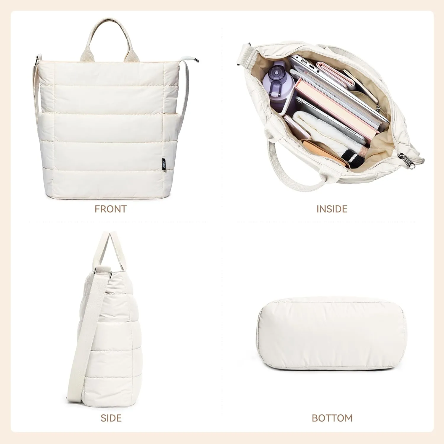 KALIDI Quilted Tote Bag, Puffer Hobo Laptop Bag Anti Splash Crossbody Zipper Shoulder Bag Large Casual Work Daily Women
