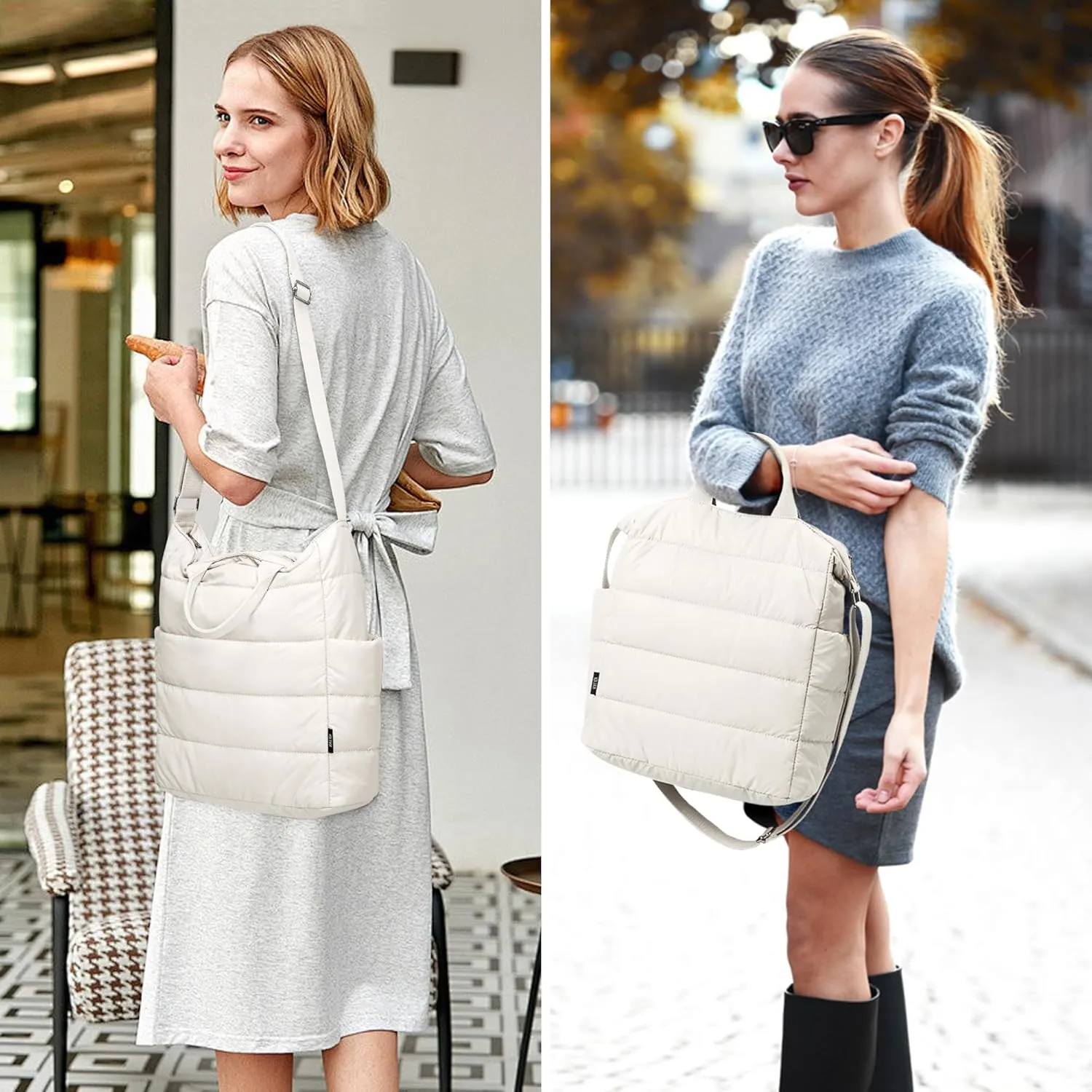 KALIDI Quilted Tote Bag, Puffer Hobo Laptop Bag Anti Splash Crossbody Zipper Shoulder Bag Large Casual Work Daily Women
