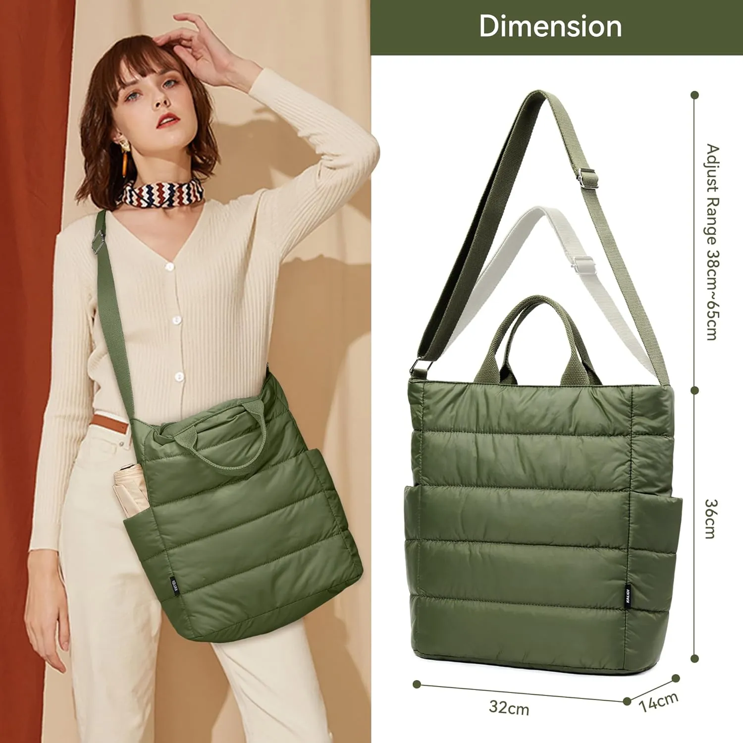 KALIDI Quilted Tote Bag, Puffer Hobo Laptop Bag Anti Splash Crossbody Zipper Shoulder Bag Large Casual Work Daily Women