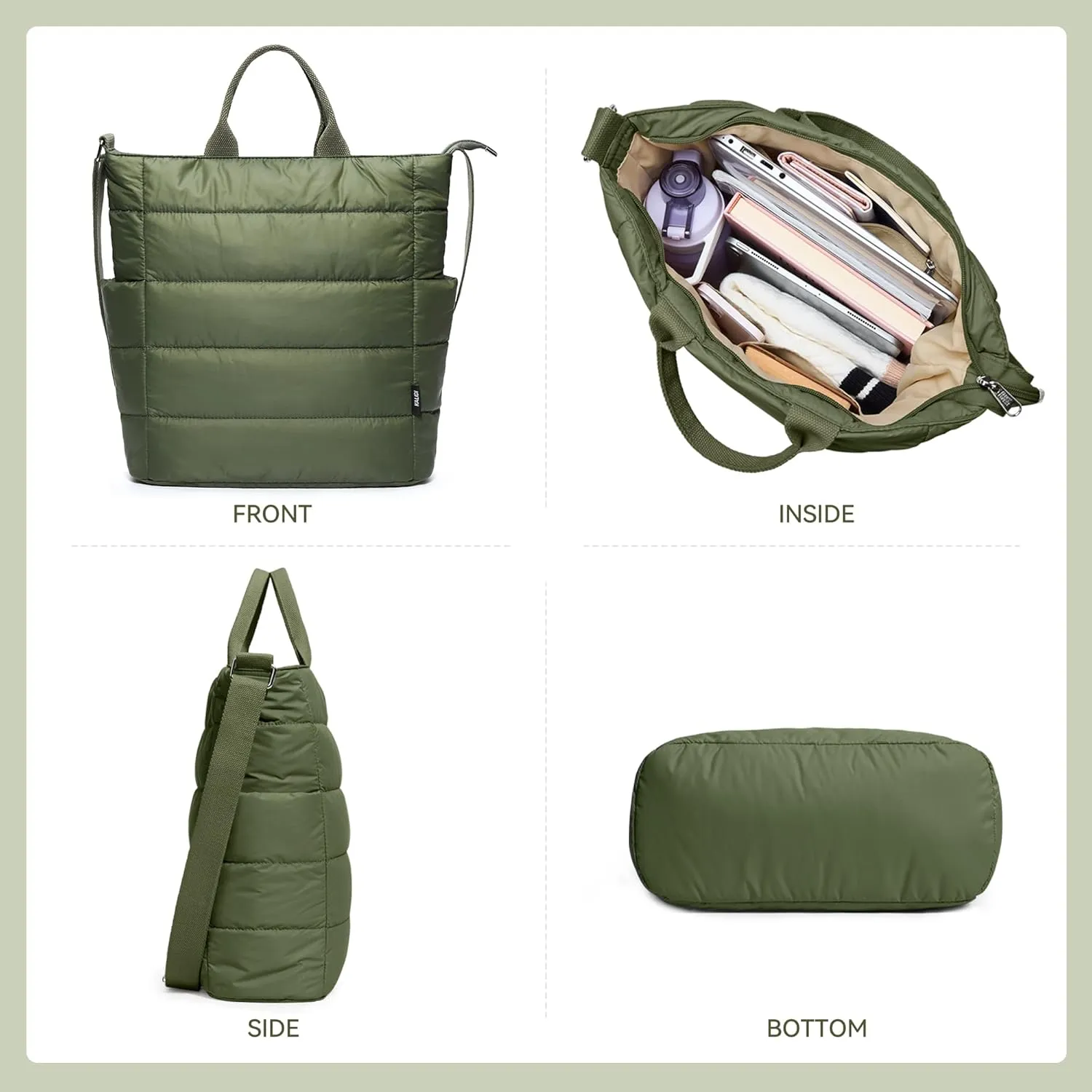 KALIDI Quilted Tote Bag, Puffer Hobo Laptop Bag Anti Splash Crossbody Zipper Shoulder Bag Large Casual Work Daily Women