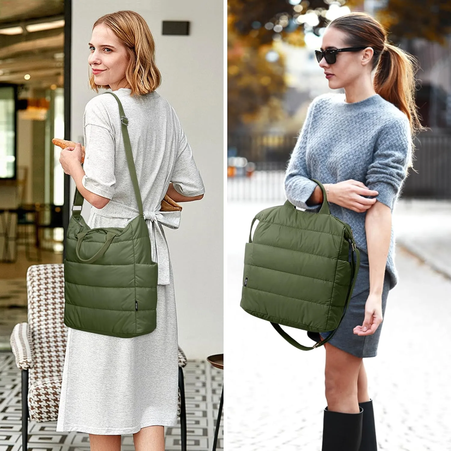 KALIDI Quilted Tote Bag, Puffer Hobo Laptop Bag Anti Splash Crossbody Zipper Shoulder Bag Large Casual Work Daily Women