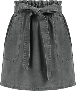 KANCY KOLE Women's Casual High Waist A Line Skirt Denim Skirt Elastic Waist Jean Short Skirt with Pockets