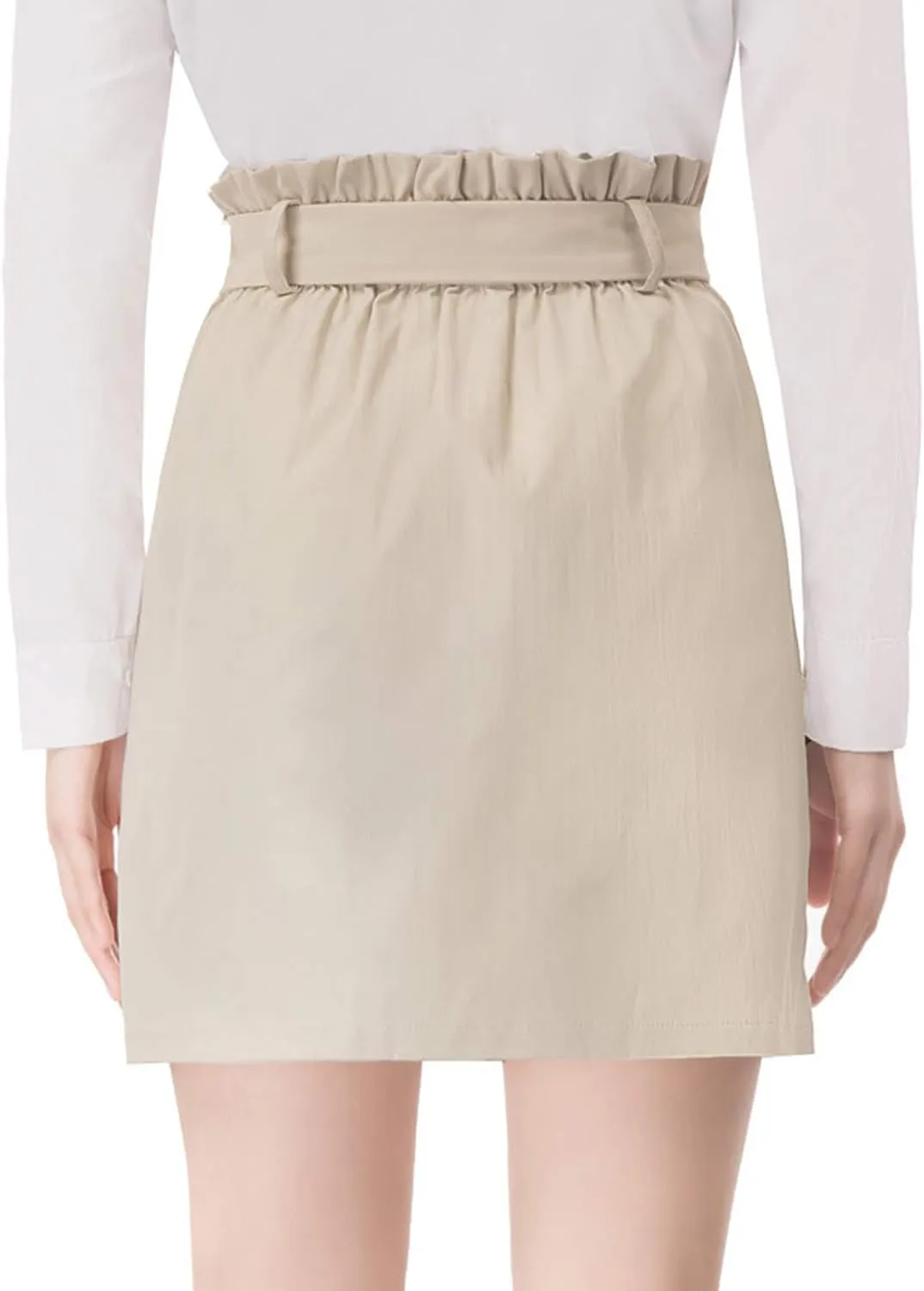 KANCY KOLE Women's Casual High Waist A Line Skirt Paper Bag Elastic Waist Short Skirt with Pockets S-XXL