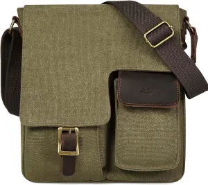 Kasqo Small Messenger Bag, Canvas Leather Crossbody Bag for Men Water Resistant Women Shoulder Bag Purse for Work Business