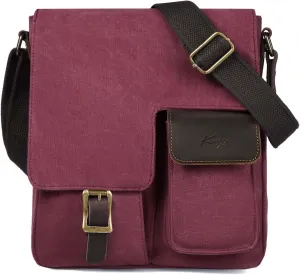 Kasqo Small Messenger Bag, Canvas Leather Crossbody Bag for Men Water Resistant Women Shoulder Bag Purse for Work Business