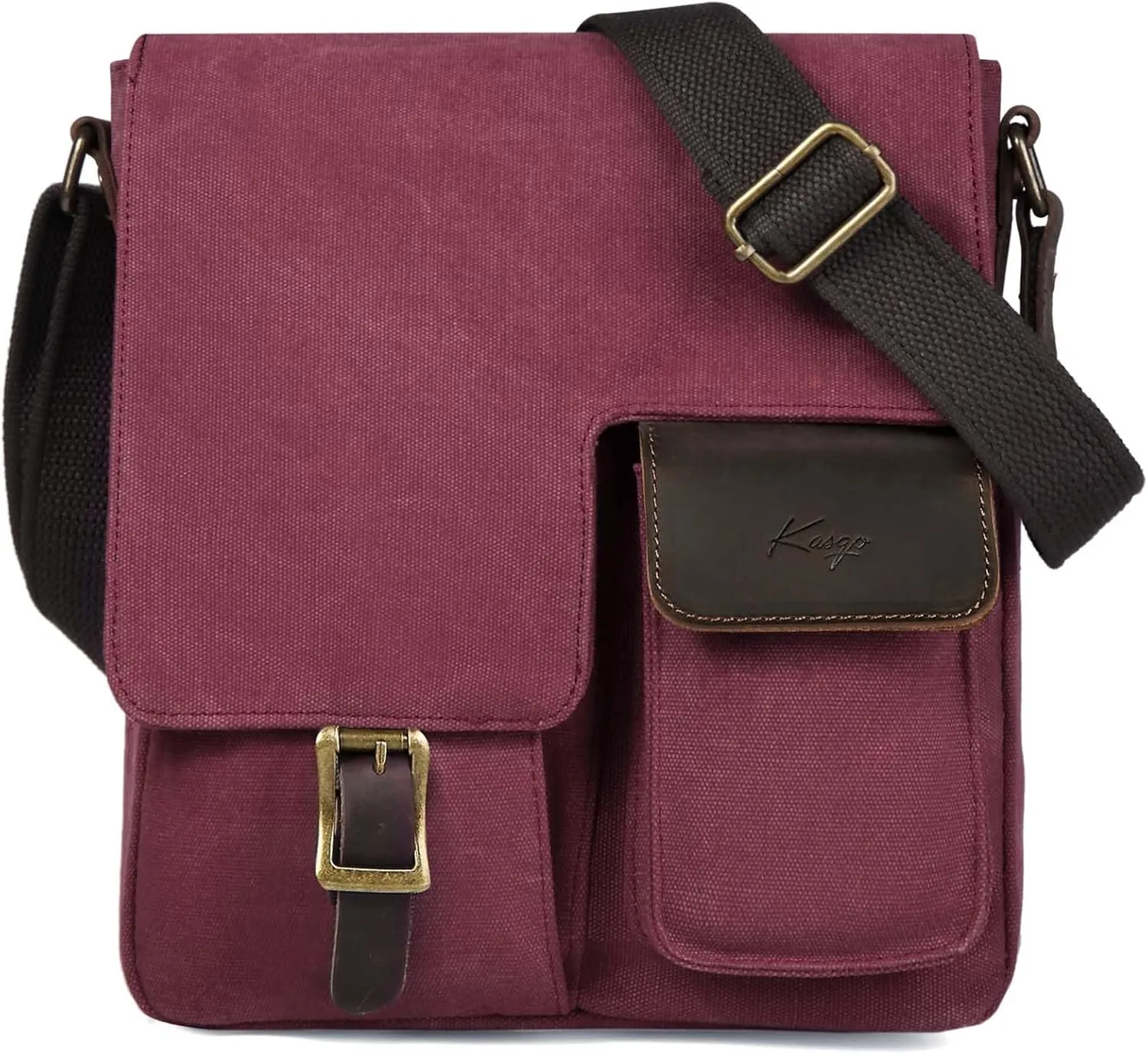 Kasqo Small Messenger Bag, Canvas Leather Crossbody Bag for Men Water Resistant Women Shoulder Bag Purse for Work Business