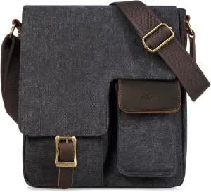 Kasqo Small Messenger Bag, Canvas Leather Crossbody Bag for Men Water Resistant Women Shoulder Bag Purse for Work Business