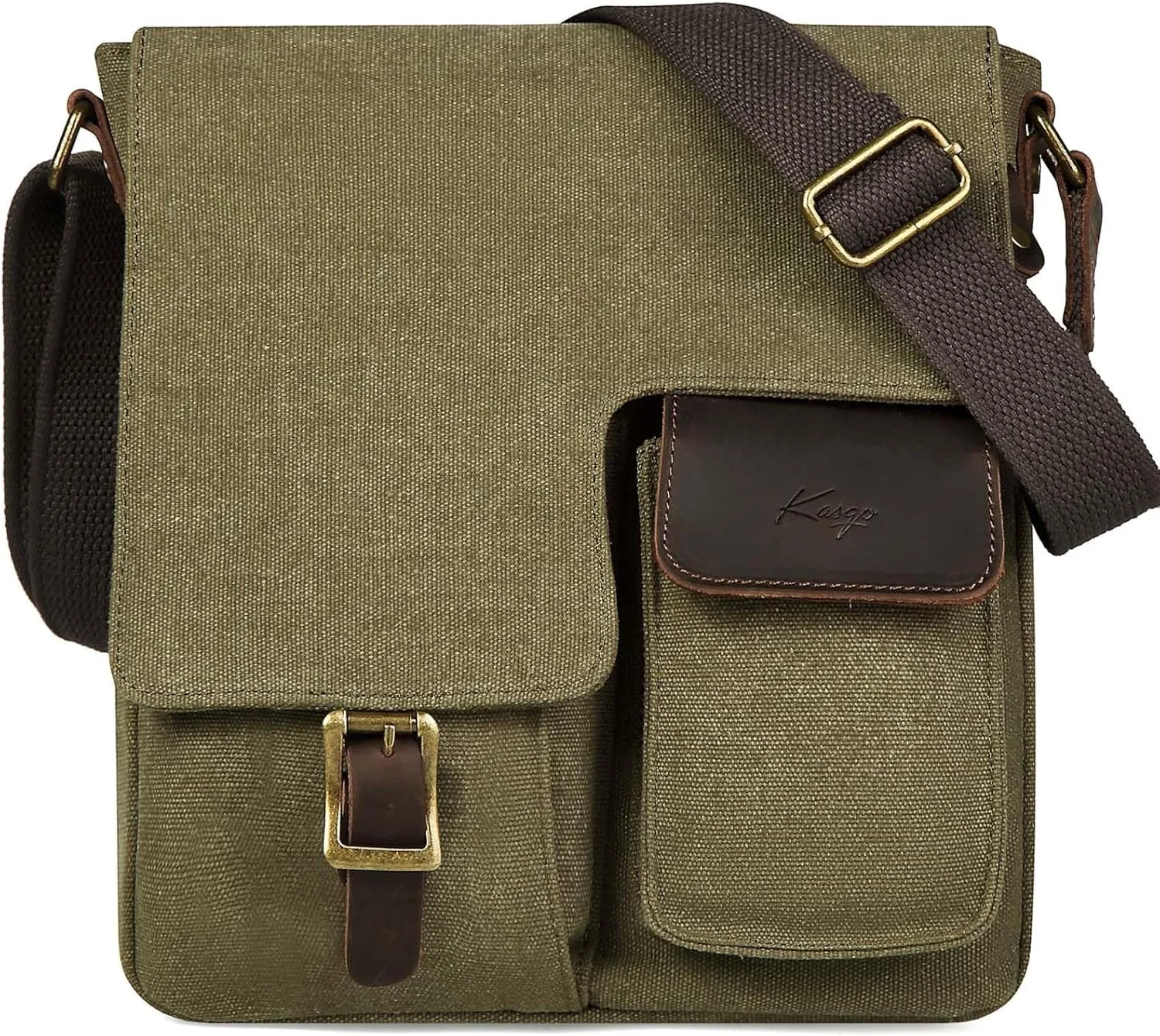 Kasqo Small Messenger Bag, Canvas Leather Crossbody Bag for Men Water Resistant Women Shoulder Bag Purse for Work Business