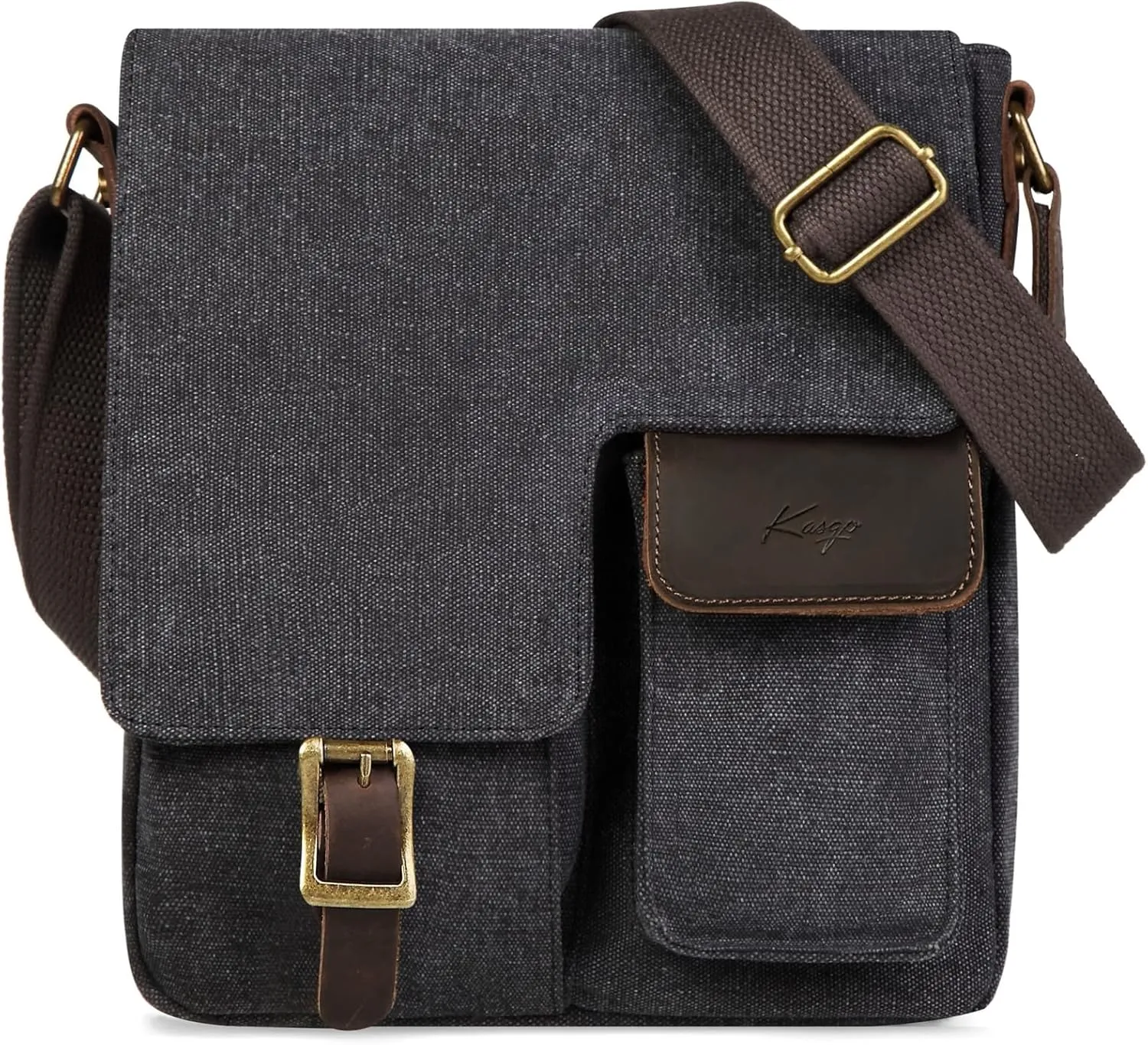 Kasqo Small Messenger Bag, Canvas Leather Crossbody Bag for Men Water Resistant Women Shoulder Bag Purse for Work Business
