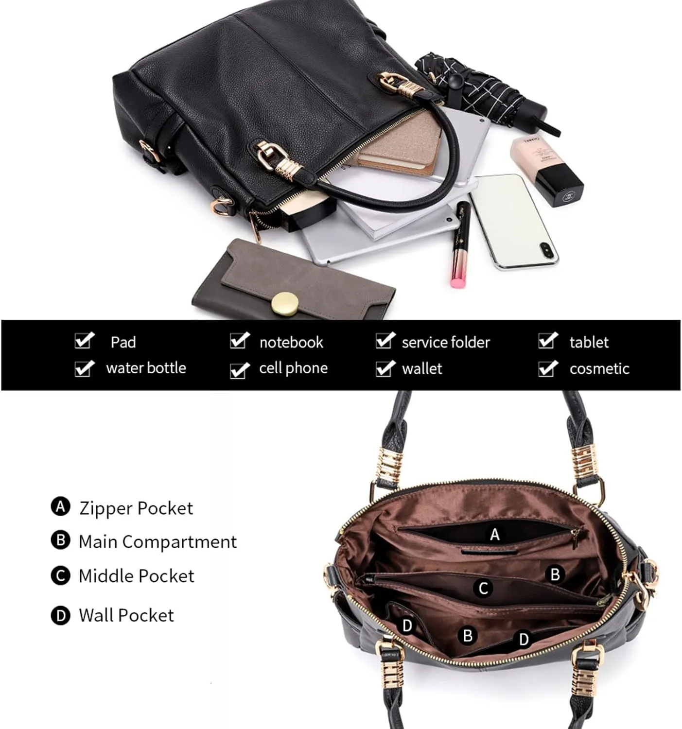 Kattee Soft Women Genuine Leather Purses and Handbags Satchel Tote Shoulder Bag