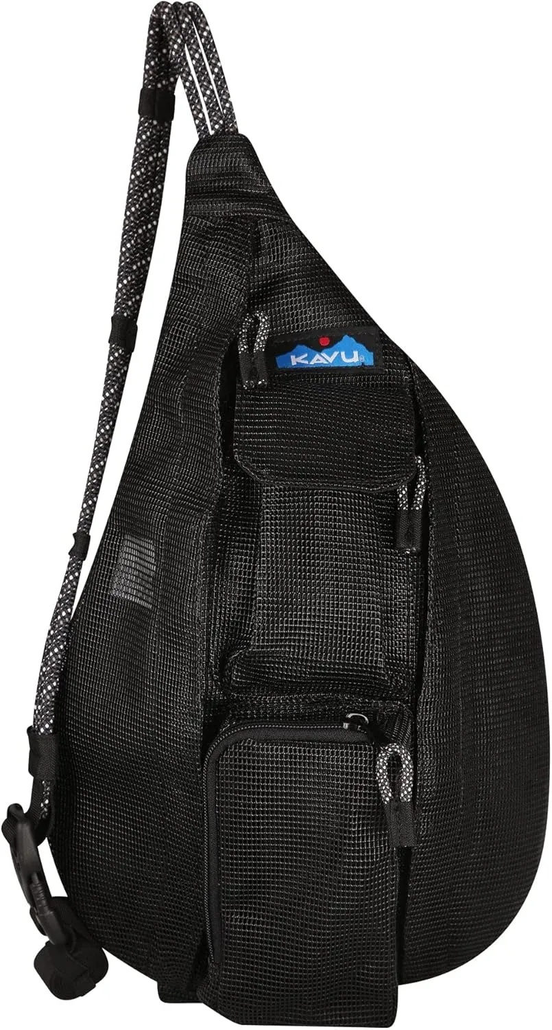 KAVU Mini Beach Rope Bag Mesh Crossbody Sling Backpack - Black
