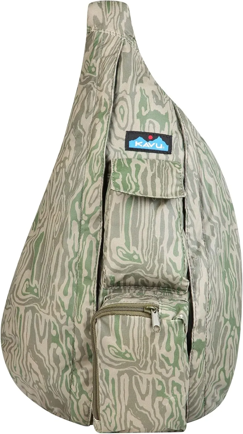 KAVU Original Rope Sack Sling Crossbody Backpack, Woodgrain Terrain