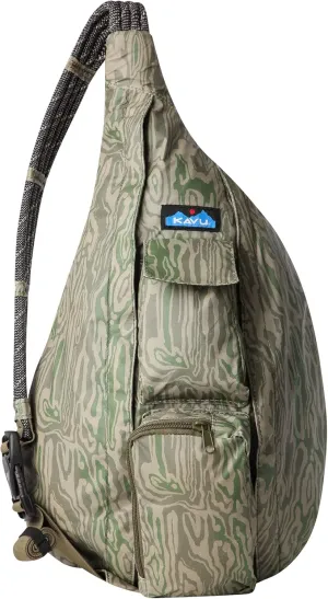 KAVU Original Rope Sack Sling Crossbody Backpack, Woodgrain Terrain