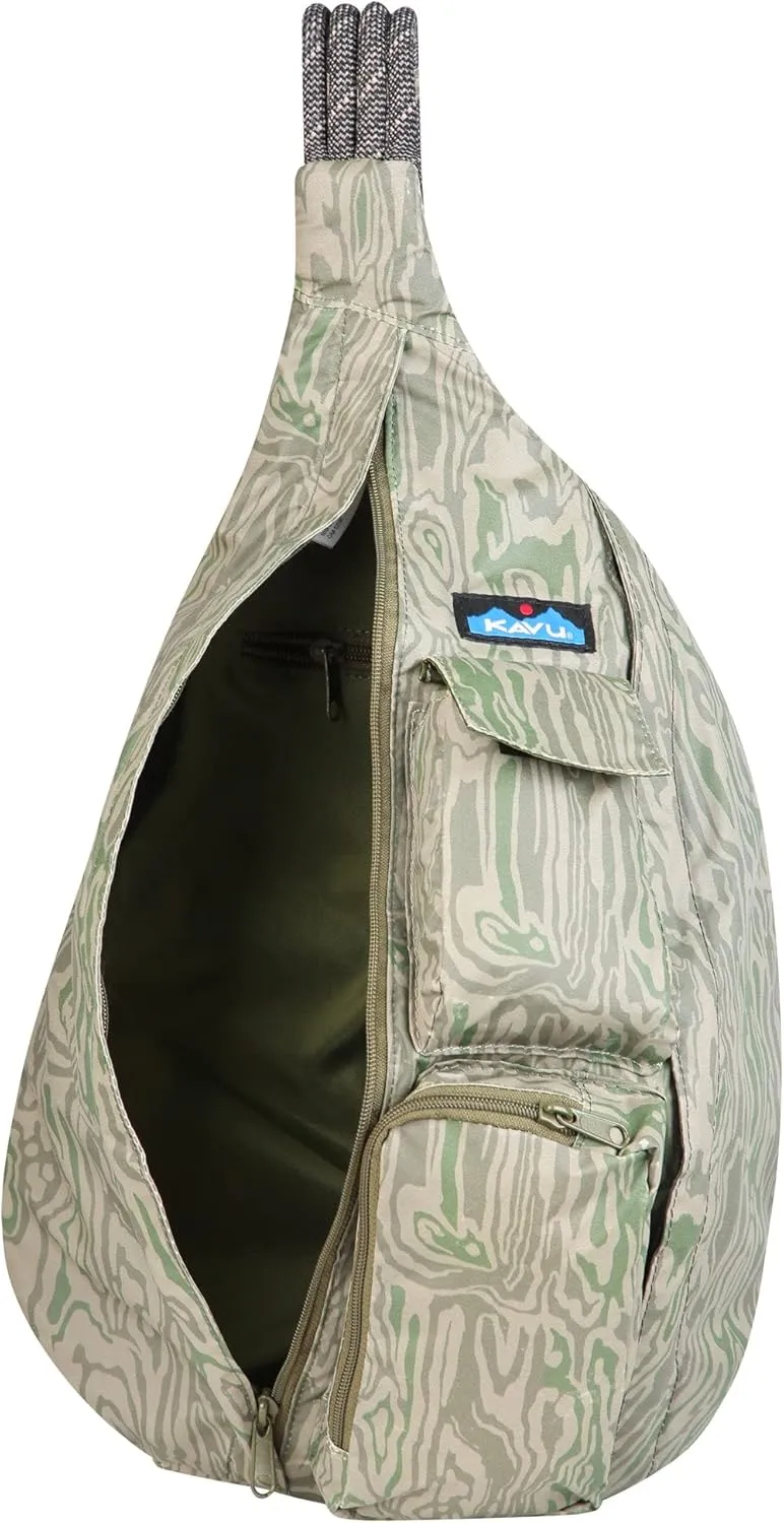 KAVU Original Rope Sack Sling Crossbody Backpack, Woodgrain Terrain