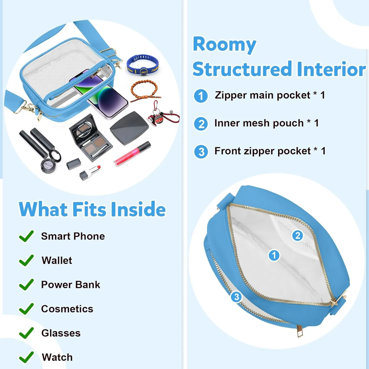 KETIEE Clear Crossbody Bag, Stadium Approved Clear Purse Bag for Concerts Sports Events Festivals