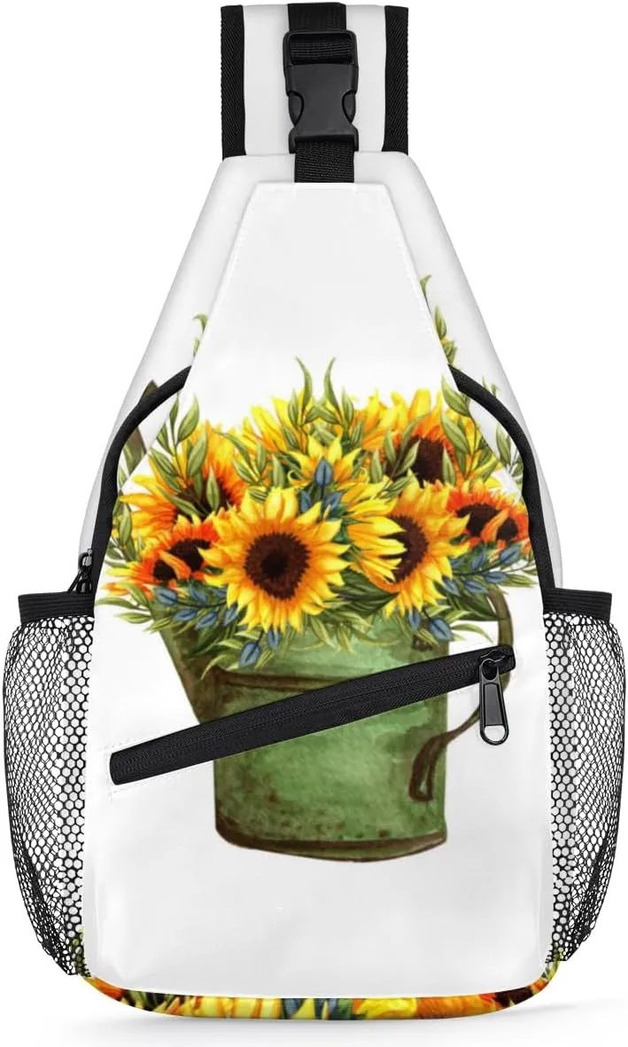 Kettle Sunflower Sling Bag for Women Men Crossbody Sling Backpack Shoulder Bag Chest Bag Daypack for Travel Hiking Outdoor