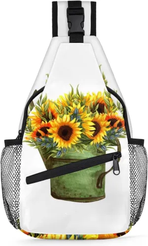 Kettle Sunflower Sling Bag for Women Men Crossbody Sling Backpack Shoulder Bag Chest Bag Daypack for Travel Hiking Outdoor