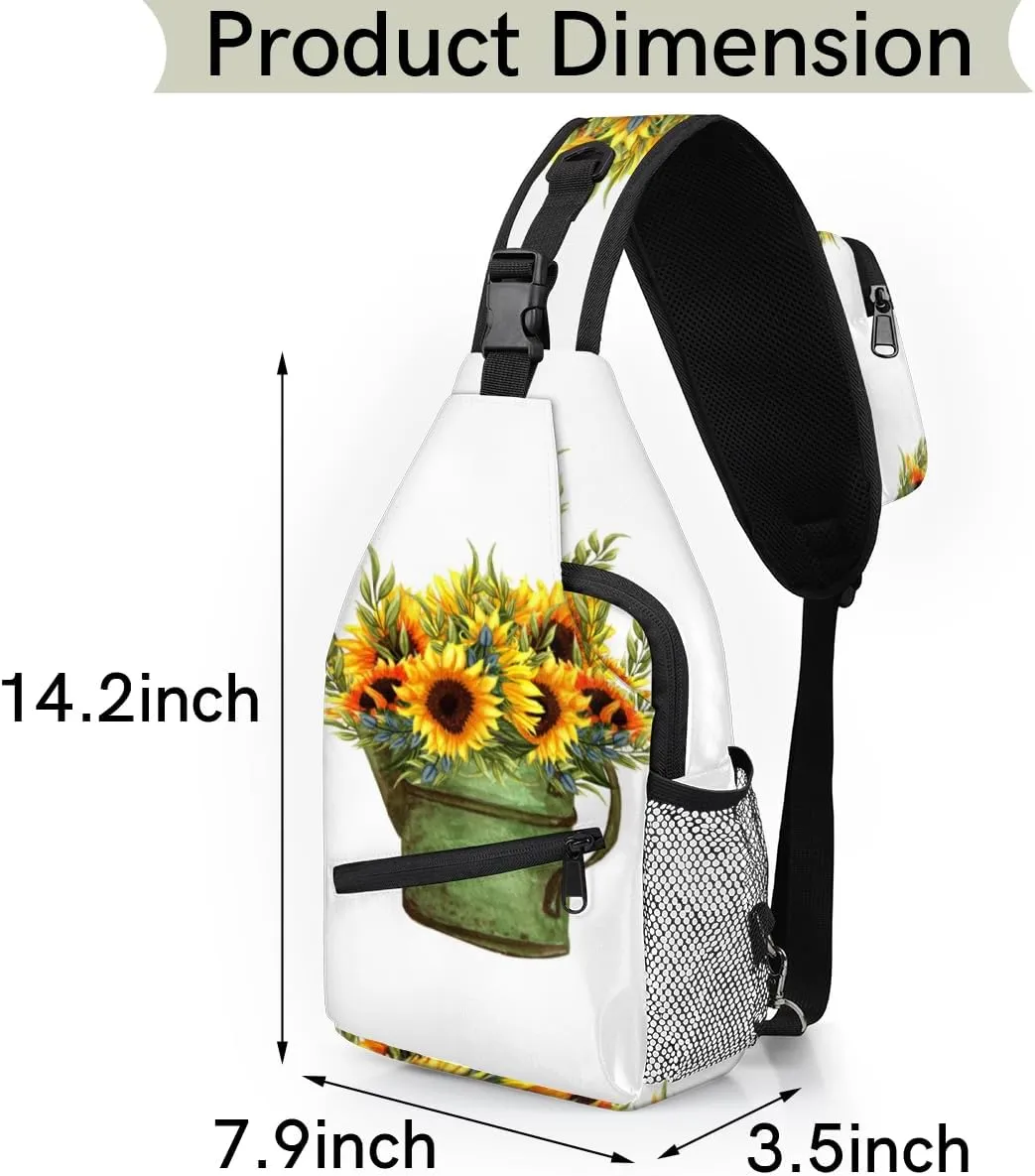 Kettle Sunflower Sling Bag for Women Men Crossbody Sling Backpack Shoulder Bag Chest Bag Daypack for Travel Hiking Outdoor