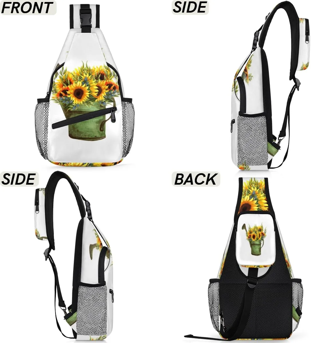 Kettle Sunflower Sling Bag for Women Men Crossbody Sling Backpack Shoulder Bag Chest Bag Daypack for Travel Hiking Outdoor