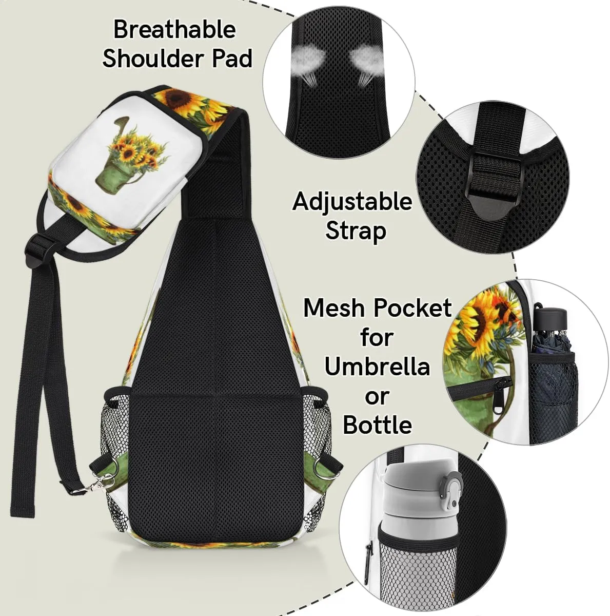 Kettle Sunflower Sling Bag for Women Men Crossbody Sling Backpack Shoulder Bag Chest Bag Daypack for Travel Hiking Outdoor