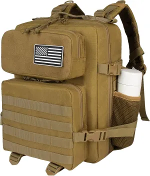 Khaki 25L Military Tactical Backpack for Travel Hiking, Backpack for Men with Bottle Holder, Small Laptop Backpack for Work, Men's Assault Bag Back Pack