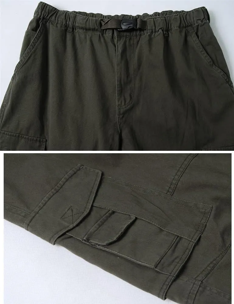 Kinghua Men's Baggy Cargo Pants Casual Loose Fit Elastic Waist Cotton Twill Cargo Pants