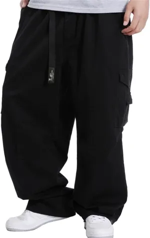 Kinghua Mens Baggy Cargo Pants Casual Loose Fit Elastic Waist Cotton Twill Cargo Pants