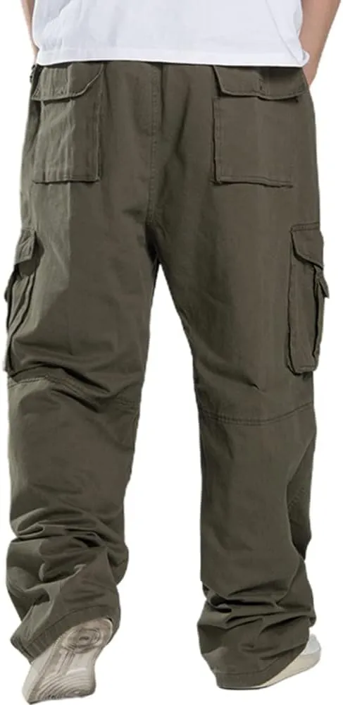 Kinghua Men's Baggy Cargo Pants Casual Loose Fit Elastic Waist Cotton Twill Cargo Pants
