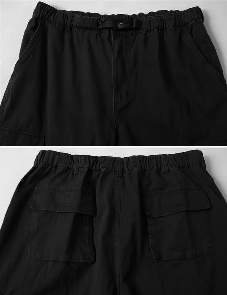 Kinghua Mens Baggy Cargo Pants Casual Loose Fit Elastic Waist Cotton Twill Cargo Pants