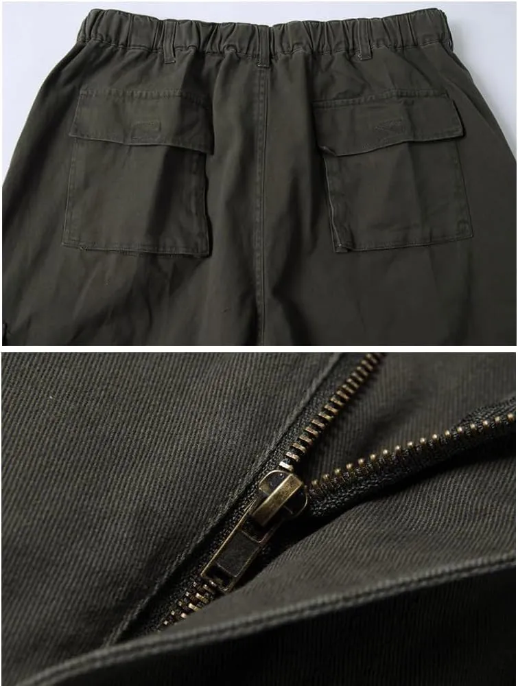 Kinghua Men's Baggy Cargo Pants Casual Loose Fit Elastic Waist Cotton Twill Cargo Pants