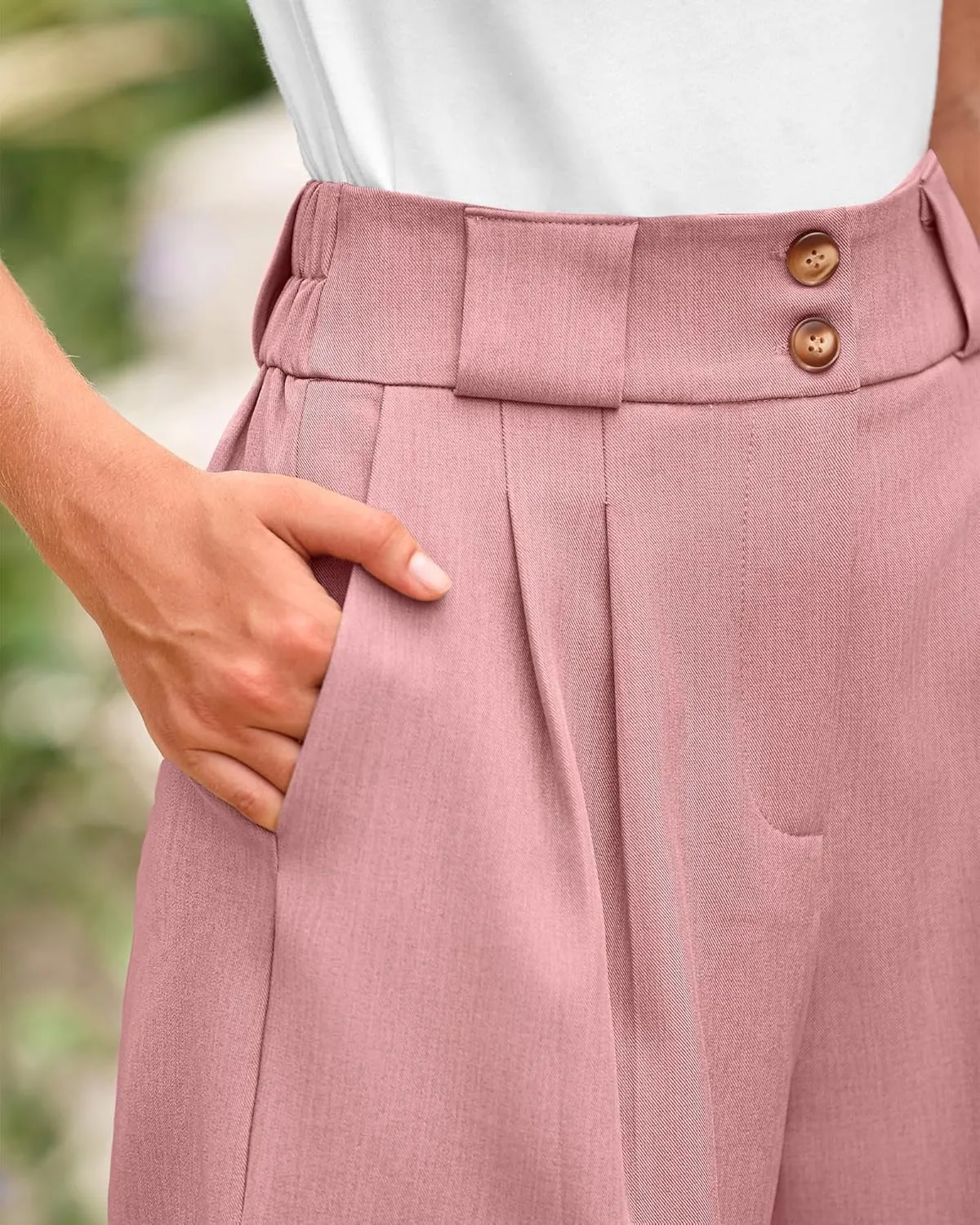 KIRUNDO Womens Shorts Dressy Casual 2025 Trendy Summer Elastic High Waisted Pleated Side Slit Business Work Shorts Pockets