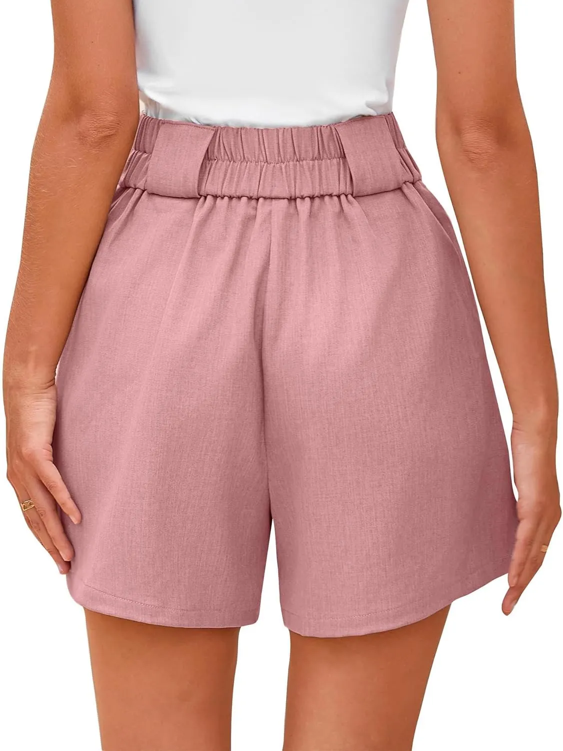 KIRUNDO Womens Shorts Dressy Casual 2025 Trendy Summer Elastic High Waisted Pleated Side Slit Business Work Shorts Pockets