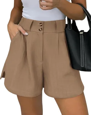 KIRUNDO Womens Shorts Dressy Casual 2025 Trendy Summer Elastic High Waisted Pleated Side Slit Business Work Shorts Pockets