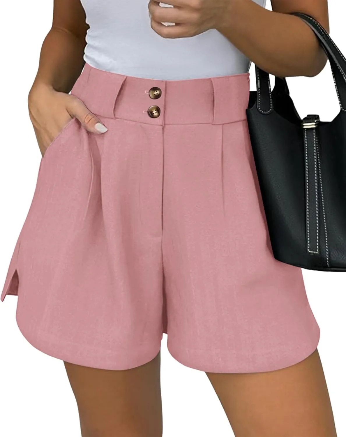 KIRUNDO Womens Shorts Dressy Casual 2025 Trendy Summer Elastic High Waisted Pleated Side Slit Business Work Shorts Pockets