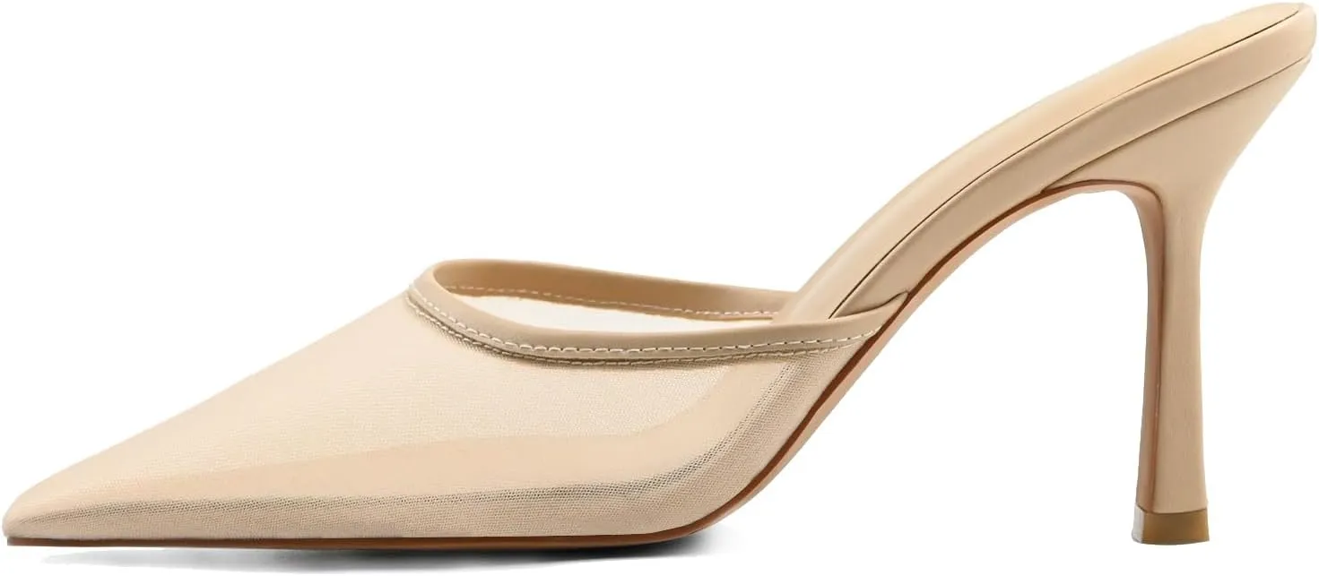 Kitten Heels for Women Pointed Toe Heels Studded Slip On Bow Heels Mules Faux Suede Sandals Kitten Heel Pumps