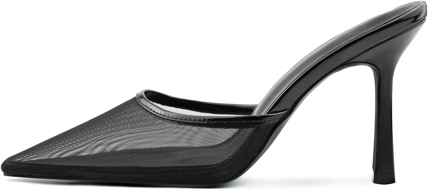 Kitten Heels for Women Pointed Toe Heels Studded Slip On Bow Heels Mules Faux Suede Sandals Kitten Heel Pumps