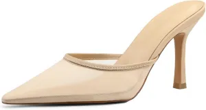 Kitten Heels for Women Pointed Toe Heels Studded Slip On Bow Heels Mules Faux Suede Sandals Kitten Heel Pumps