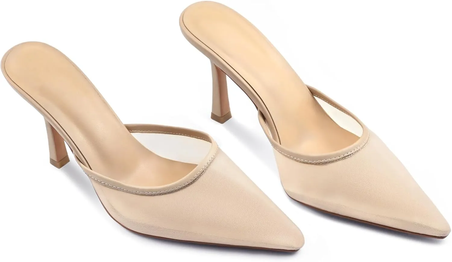 Kitten Heels for Women Pointed Toe Heels Studded Slip On Bow Heels Mules Faux Suede Sandals Kitten Heel Pumps