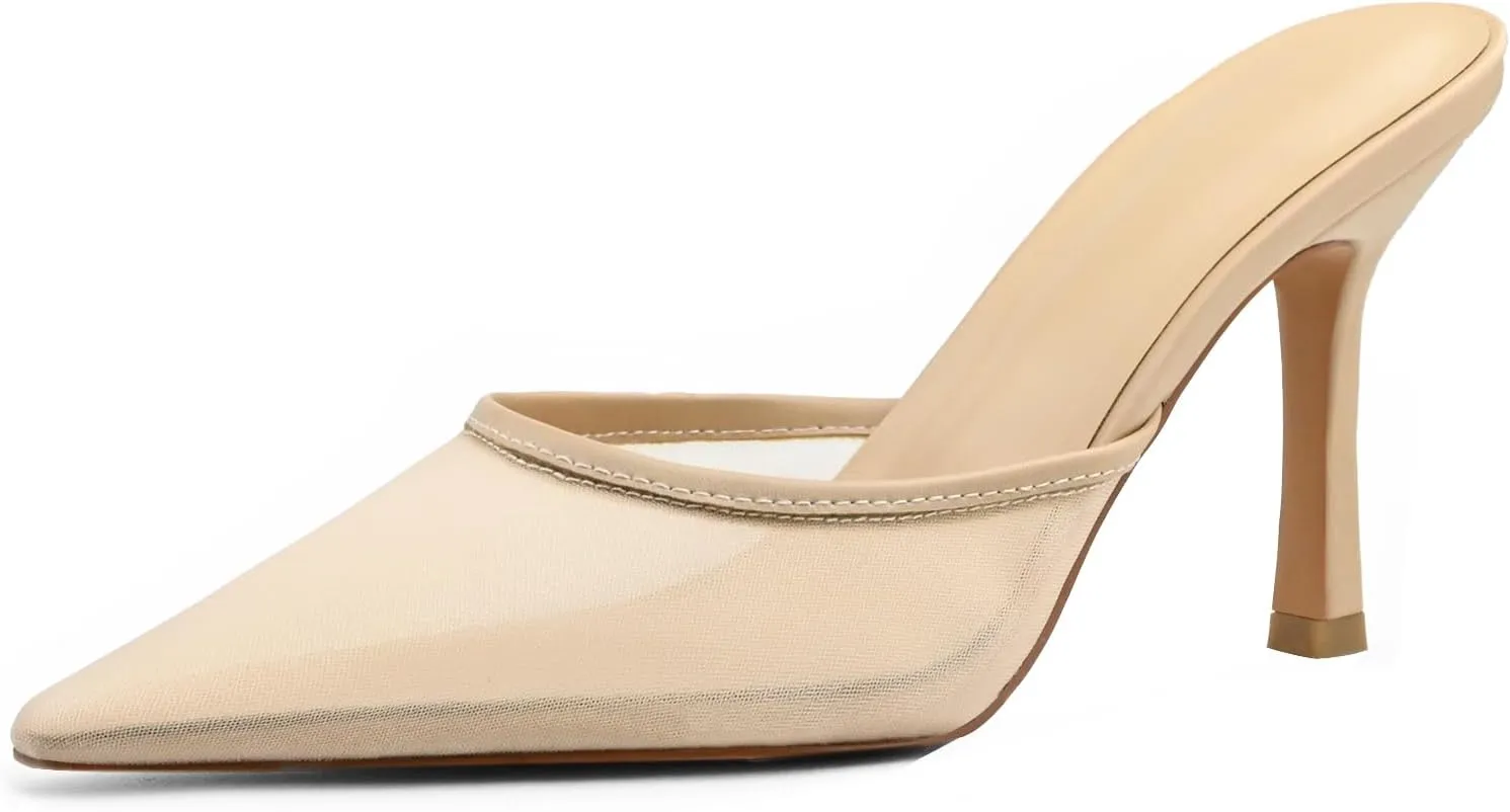 Kitten Heels for Women Pointed Toe Heels Studded Slip On Bow Heels Mules Faux Suede Sandals Kitten Heel Pumps
