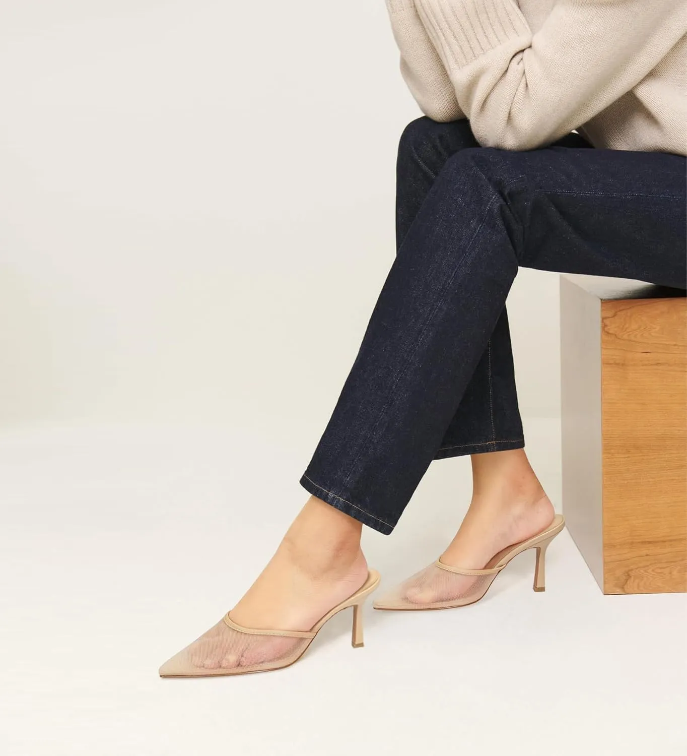 Kitten Heels for Women Pointed Toe Heels Studded Slip On Bow Heels Mules Faux Suede Sandals Kitten Heel Pumps