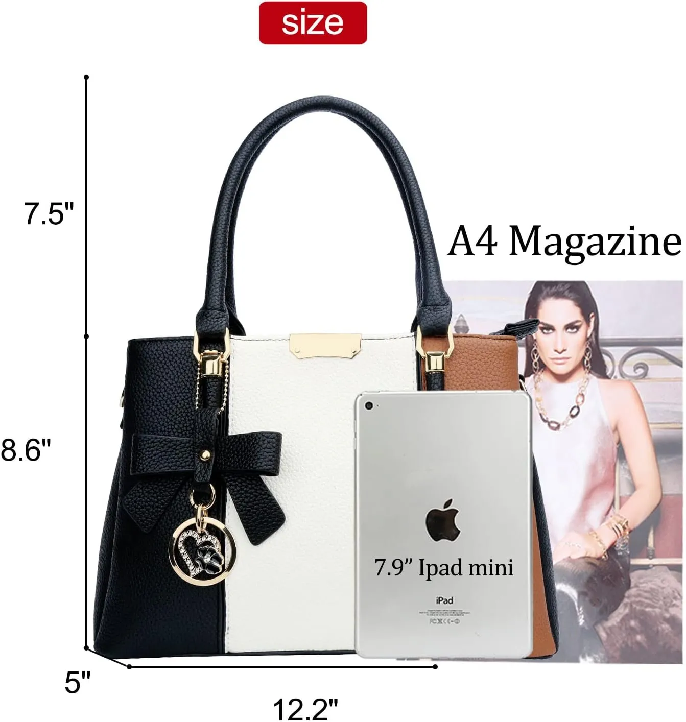 KKXIU 3 Zippered Compartments Purses and Handbags for Women Top Handle Satchel Shoulder Ladies Bags