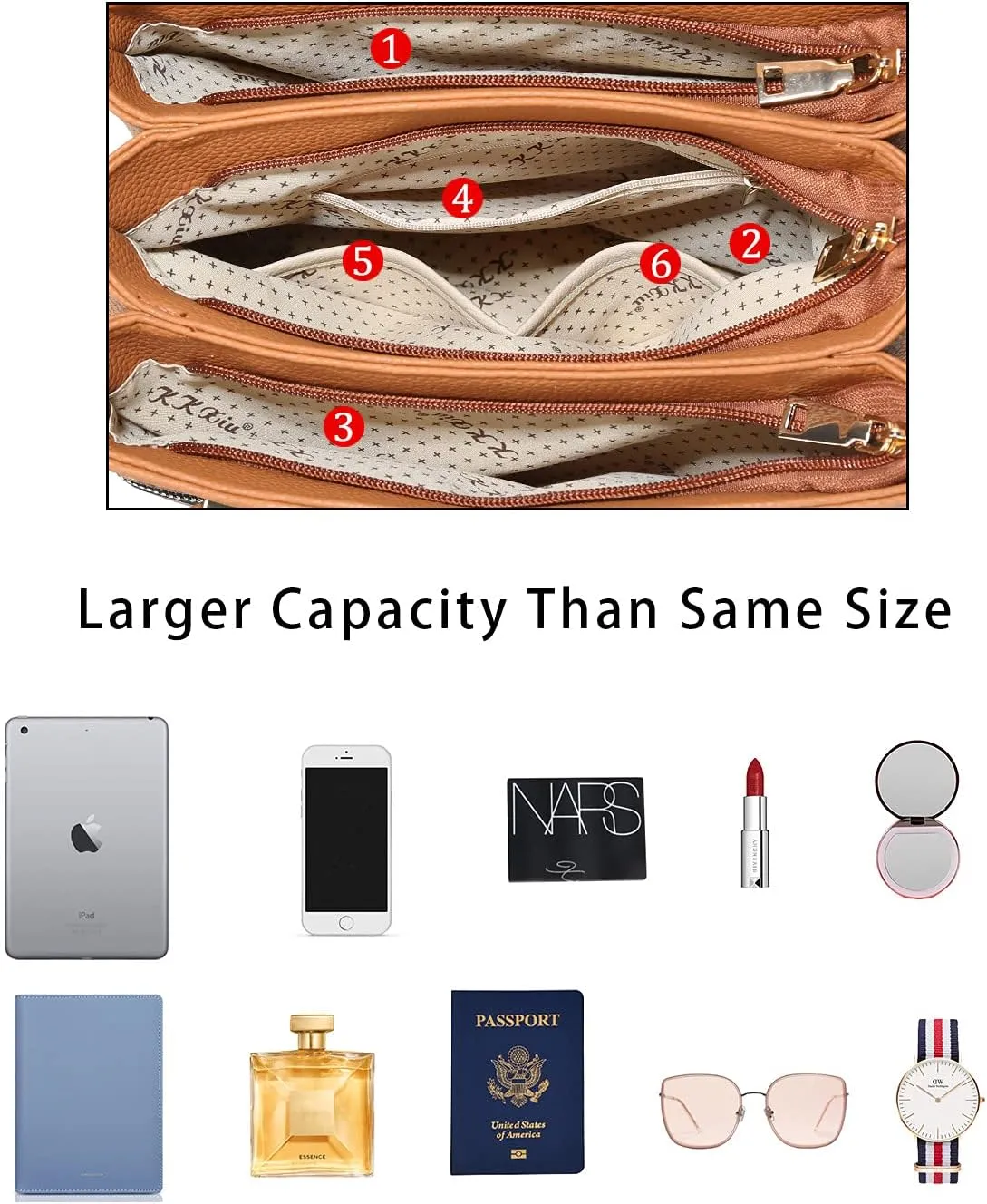 KKXIU 3 Zippered Compartments Purses and Handbags for Women Top Handle Satchel Shoulder Ladies Bags