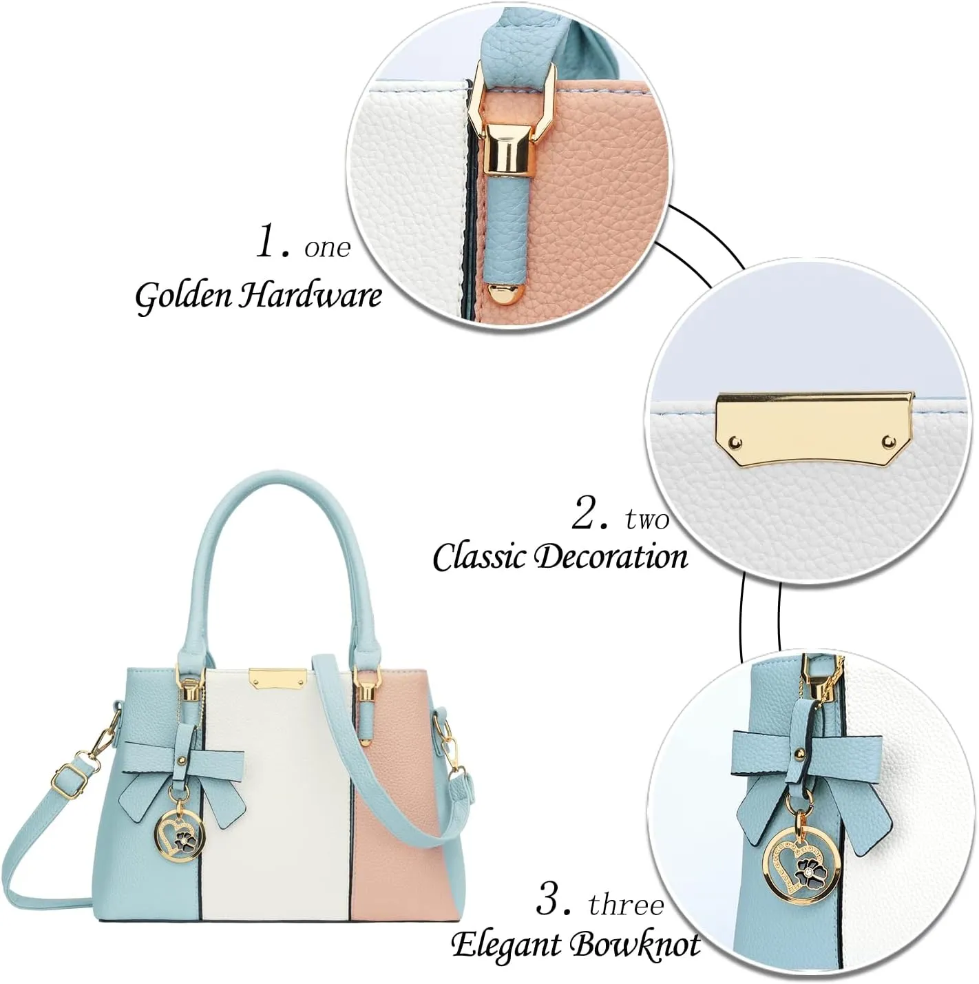 KKXIU 3 Zippered Compartments Purses and Handbags for Women Top Handle Satchel Shoulder Ladies Bags