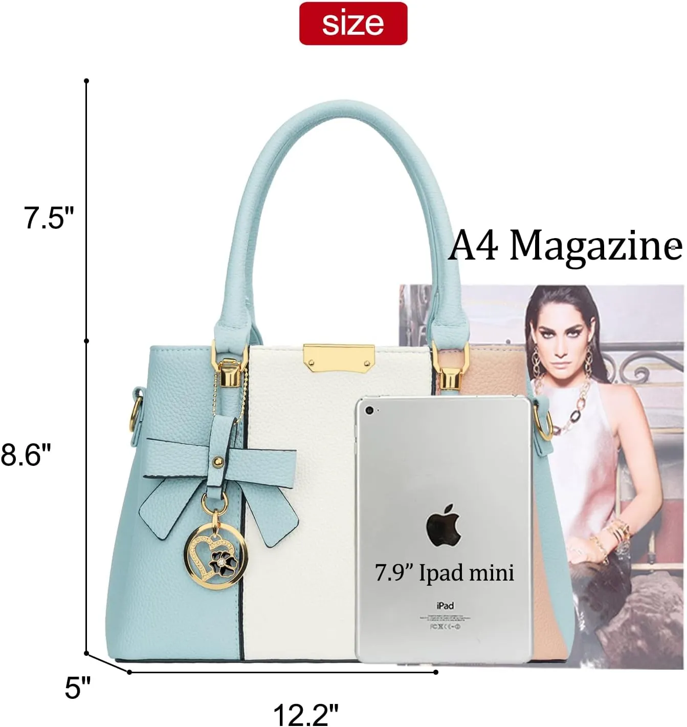 KKXIU 3 Zippered Compartments Purses and Handbags for Women Top Handle Satchel Shoulder Ladies Bags